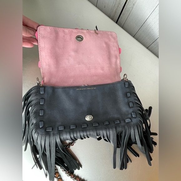 Coach Tea Rose Fringe Dinky Shoulder Bag Limited Edition Black & Bright Pink - Picture 5 of 7